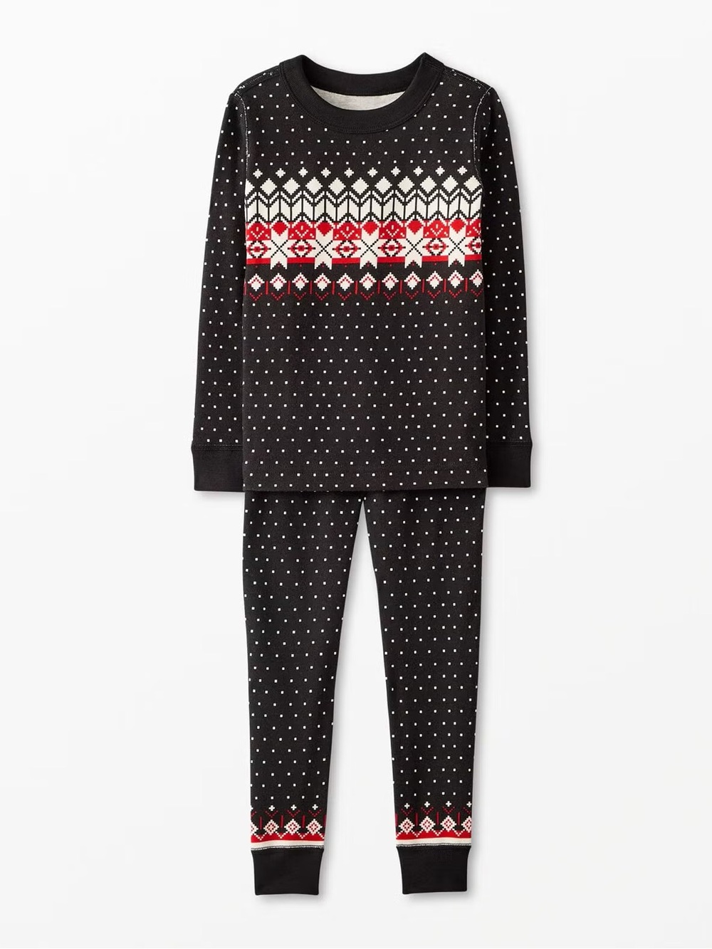 Hanna Andersson Black Fair Isle Two-Piece Pajama Set with Red & White Pattern